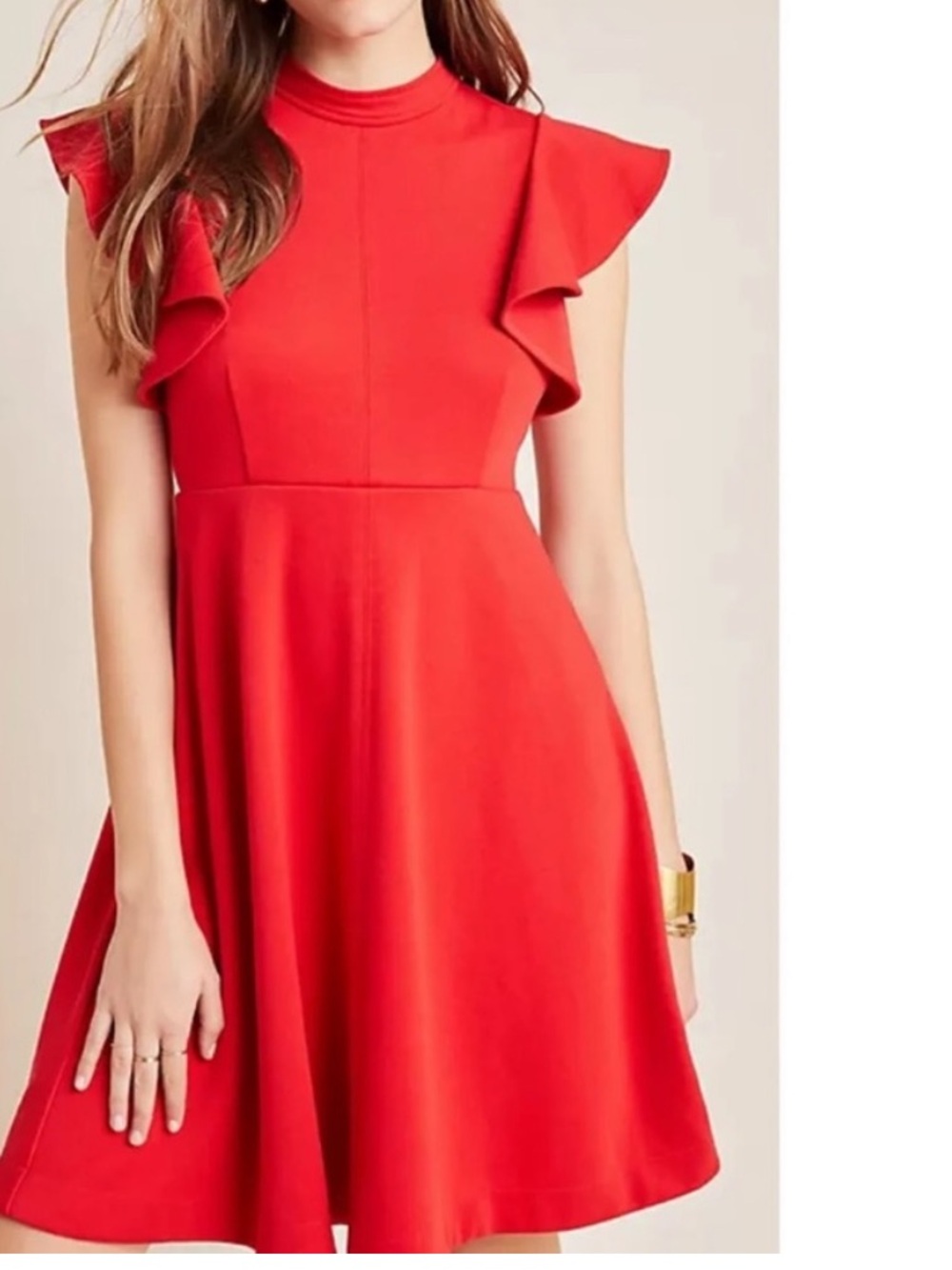 Anthropologie Maeve Deena Mini Dress RED Flutter Sleeve NEW classic academia - Picture 1 of 6